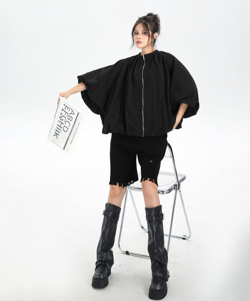 Balloon Sleeve Zip Jacket