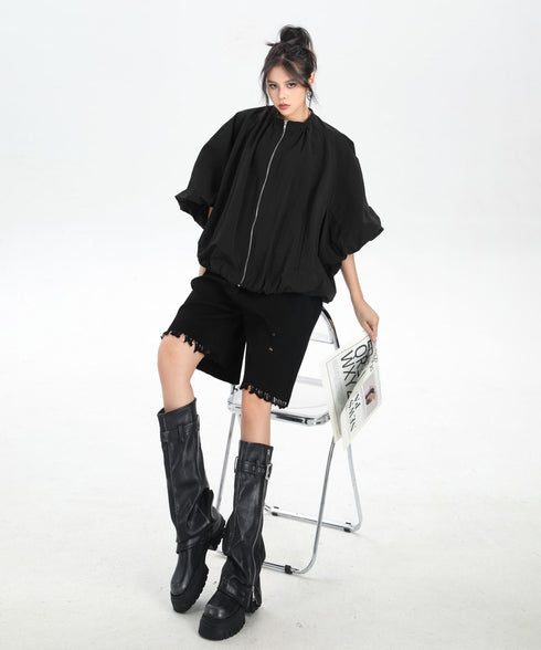 Balloon Sleeve Zip Jacket