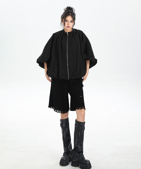 Balloon Sleeve Zip Jacket