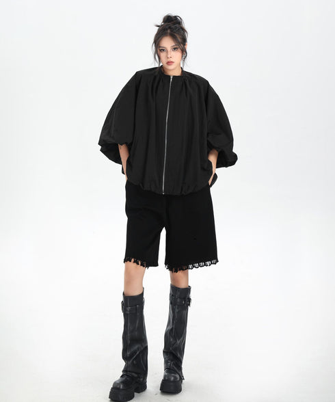 Balloon Sleeve Zip Jacket