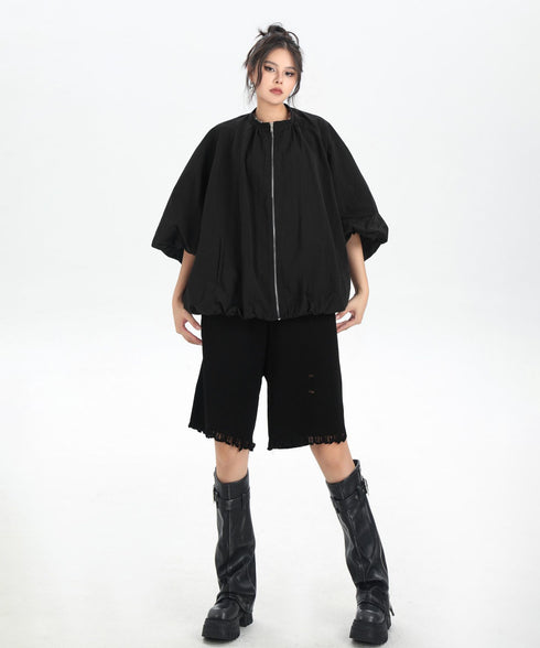 Balloon Sleeve Zip Jacket