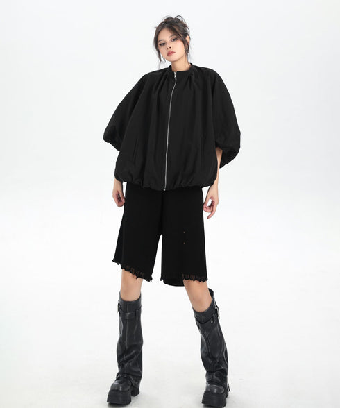 Balloon Sleeve Zip Jacket