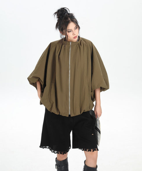 Balloon Sleeve Zip Jacket