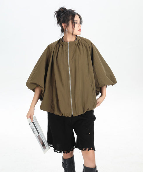 Balloon Sleeve Zip Jacket