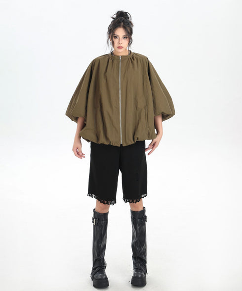 Balloon Sleeve Zip Jacket