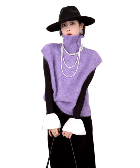 Fuzzy Turtleneck Knit Vest