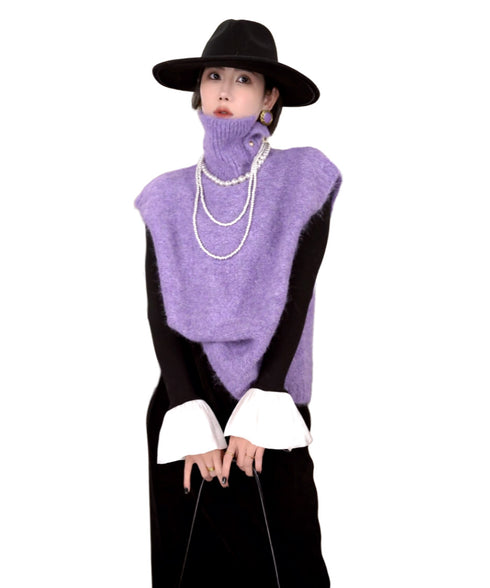 Fuzzy Turtleneck Knit Vest