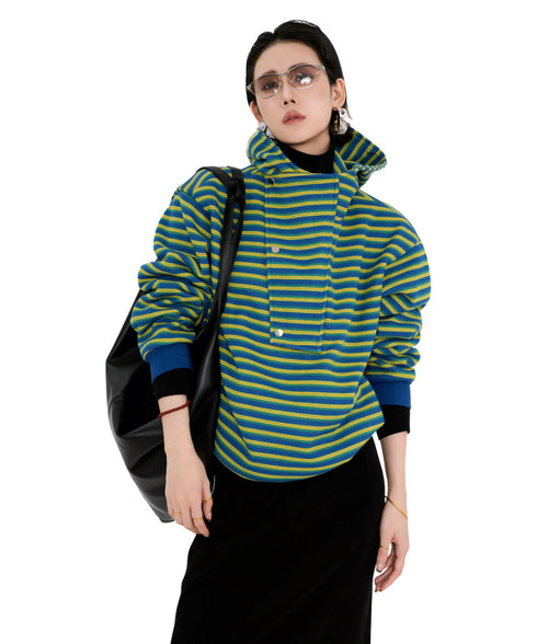Striped Hood Drape Top