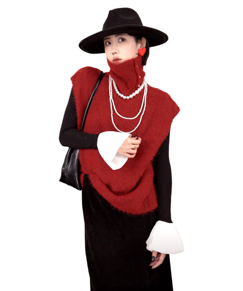 Fuzzy Turtleneck Knit Vest