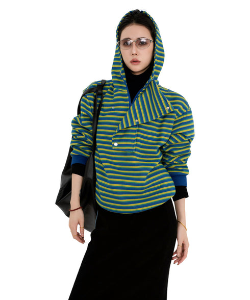 Striped Hood Drape Top