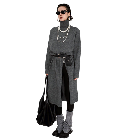 High Neck Front Slit Knit Top