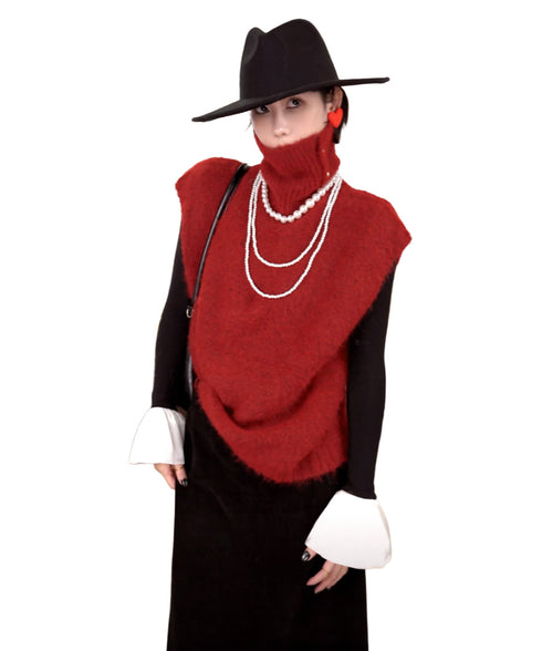 Fuzzy Turtleneck Knit Vest