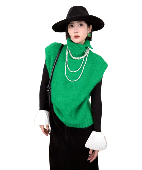 Fuzzy Turtleneck Knit Vest