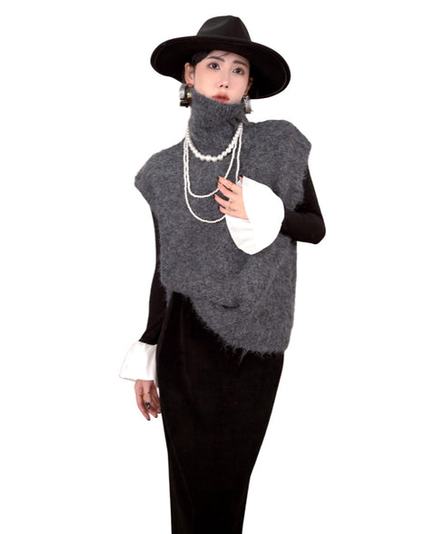 Fuzzy Turtleneck Knit Vest