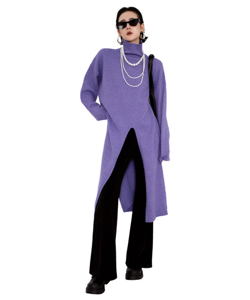 High Neck Front Slit Knit Top