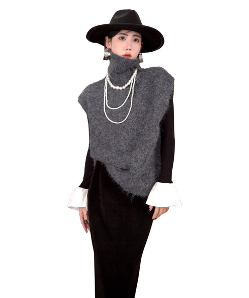 Fuzzy Turtleneck Knit Vest