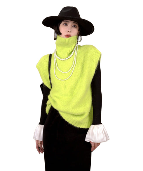 Fuzzy Turtleneck Knit Vest