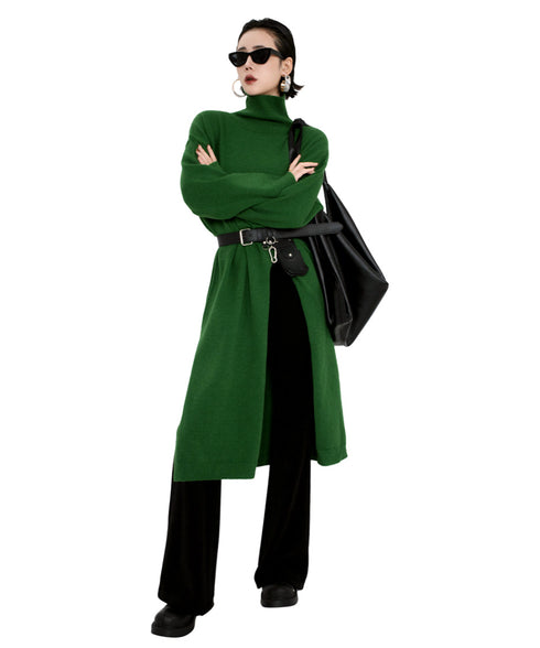 High Neck Front Slit Knit Top