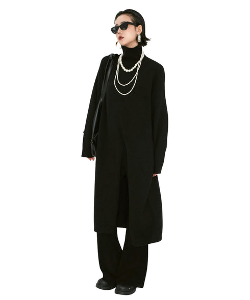 High Neck Front Slit Knit Top