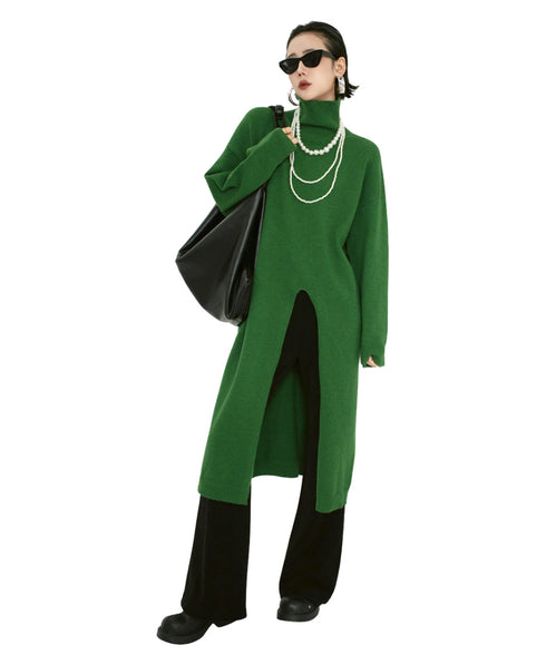 High Neck Front Slit Knit Top