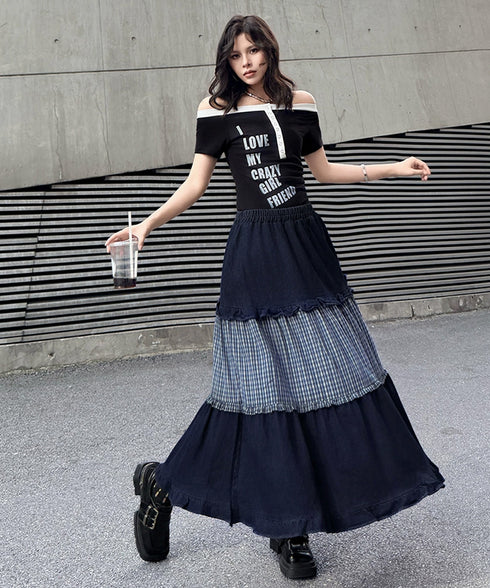 Check Layer Tier Skirt