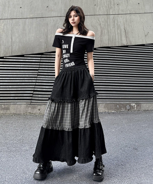 Check Layer Tier Skirt