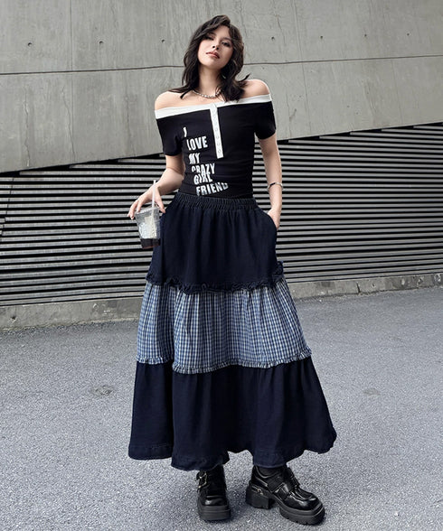 Check Layer Tier Skirt
