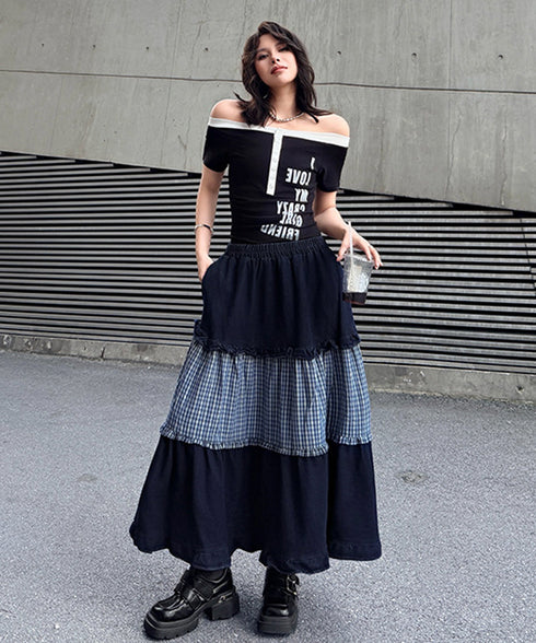 Check Layer Tier Skirt