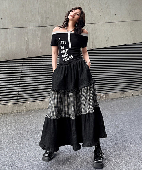 Check Layer Tier Skirt