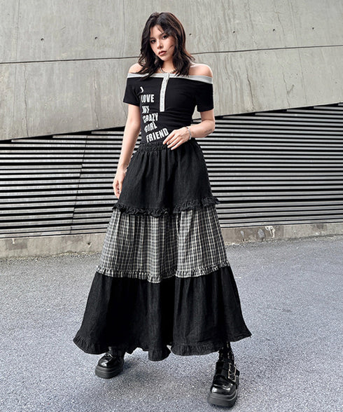 Check Layer Tier Skirt