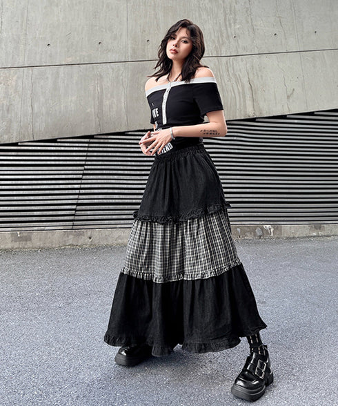 Check Layer Tier Skirt