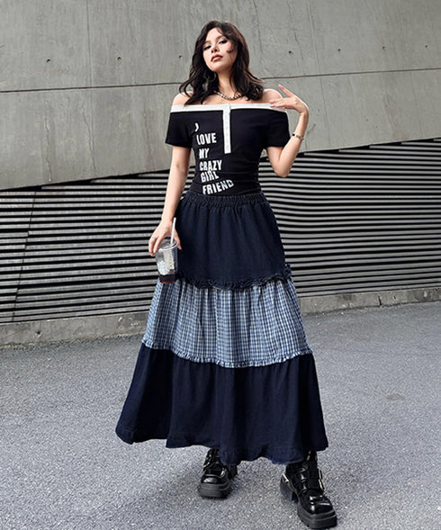 Check Layer Tier Skirt