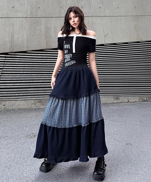 Check Layer Tier Skirt