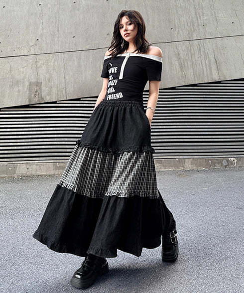 Check Layer Tier Skirt