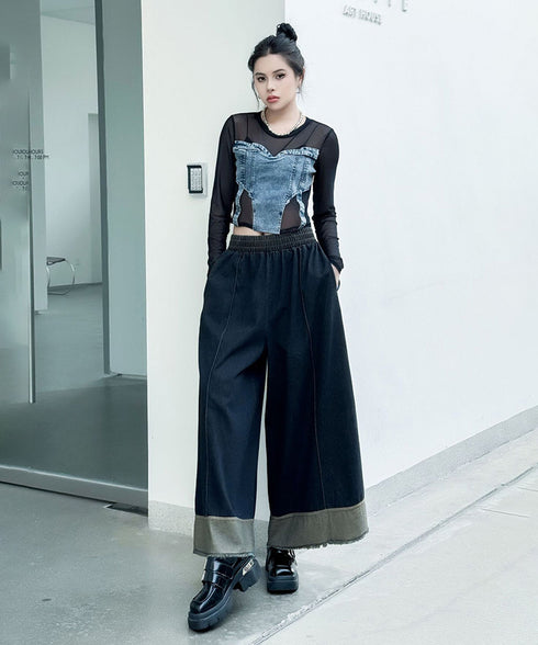 Stitch Contrast Color Wide Denim