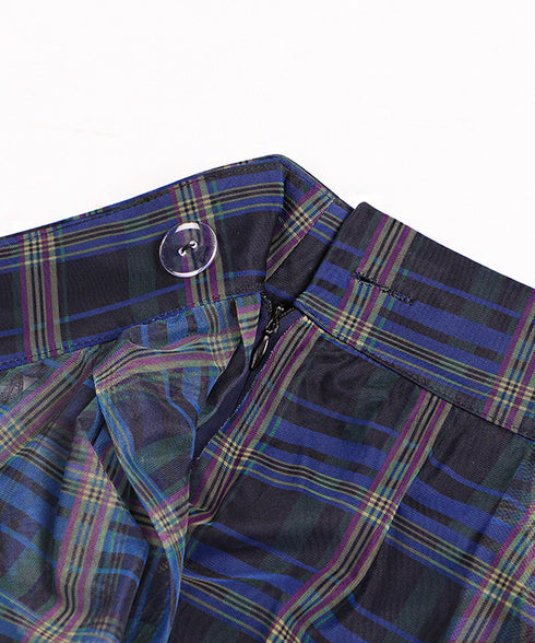 Madras Check Tulle Mesh Skirt
