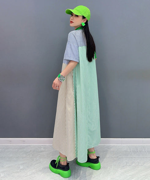 Patchwork Stripe Shirt Dress