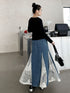 Cross Border Lace Denim Skirt
