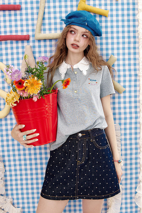 Lace Heart Polo Top