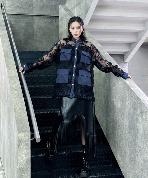 Lace Denim Combination Blouse