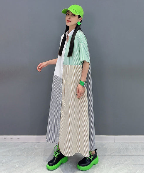 Patchwork Stripe Shirt Dress