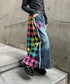 Denim Patchwork Check Skirt