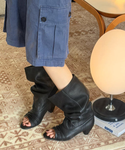 Ruched Open Toe Boots