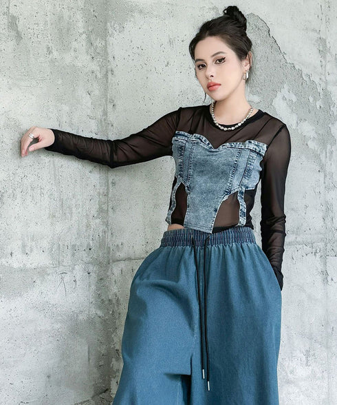 Denim Switch See-Through Top