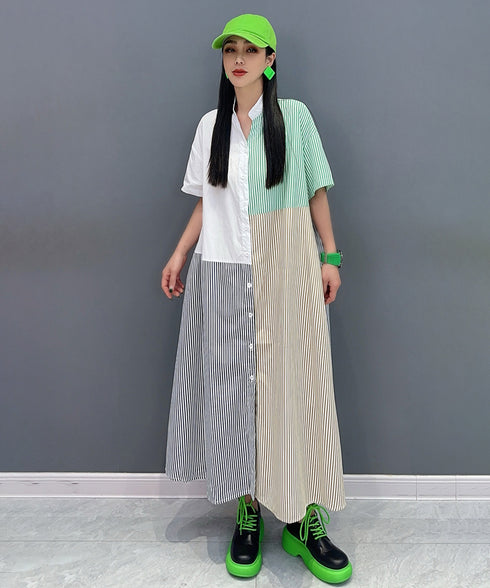 Patchwork Stripe Shirt Dress