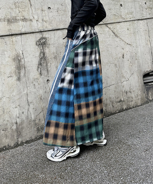 Denim Patchwork Check Skirt