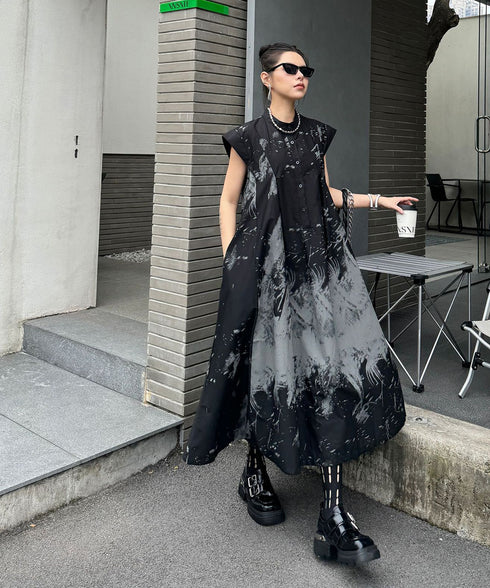 French Sleeve Print Dress