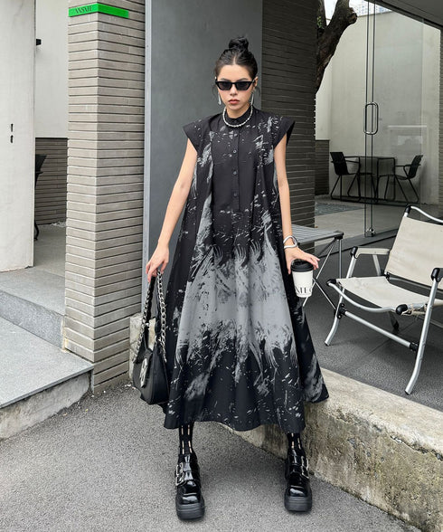 French Sleeve Print Dress