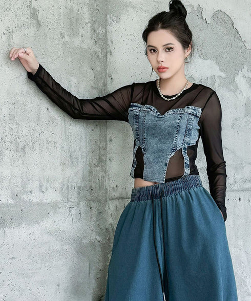 Denim Switch See-Through Top