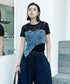 Denim Corset Mesh T-Shirts